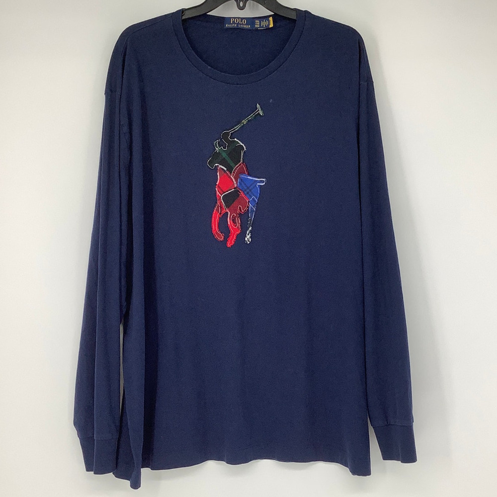 Polo Ralph Lauren Mens XXL Classic Fit Navy Plaid Pony Jersey Tee T-Shirt I14-16 - Picture 2 of 9